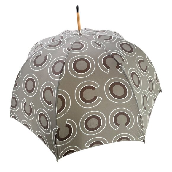 NWD CHANEL 2001 Fall Charcoal Gray Brown Nylon Coco CC Long Umbrella - Picture 2 of 14
